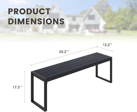 53" Outdoor Bench, Patio Backless Garden Bench with Metal Frame for Porch, Entryway, Lawn, Backyard, Black
