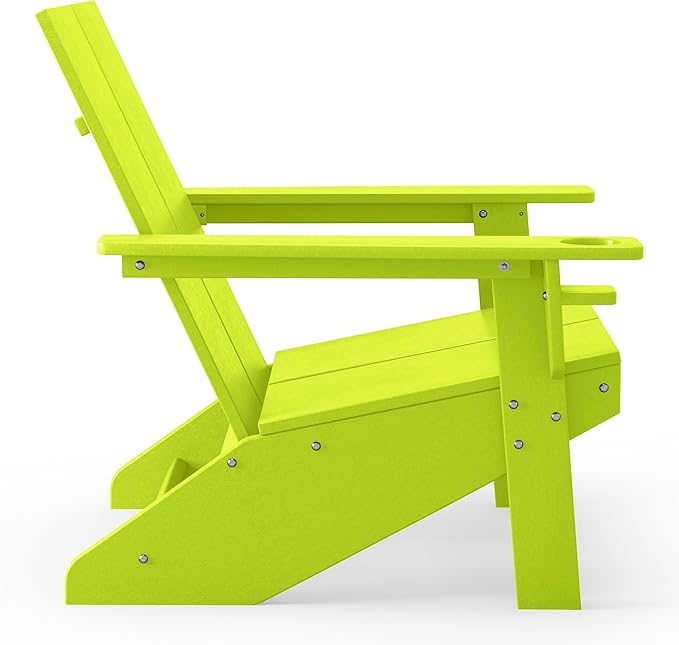 WestinTrends Riviera Outdoor HDPE Modern Adirondack Chair with Cup Holder, Lime