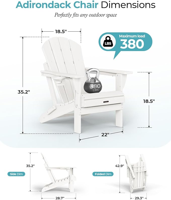 Ciokea Folding Adirondack Chair Wood Texture, Patio Adirondack Chair Weather Resistant - Photo 2