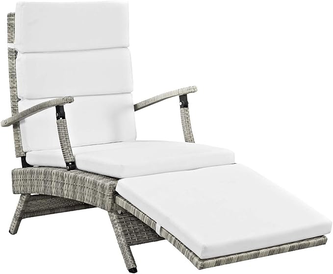 Modway Envisage Outdoor Patio Wicker Rattan Chaise Lounge in Light Gray White
