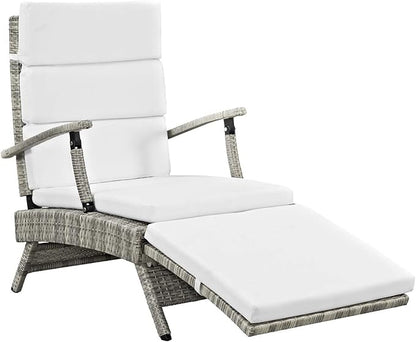 Modway Envisage Outdoor Patio Wicker Rattan Chaise Lounge in Light Gray White