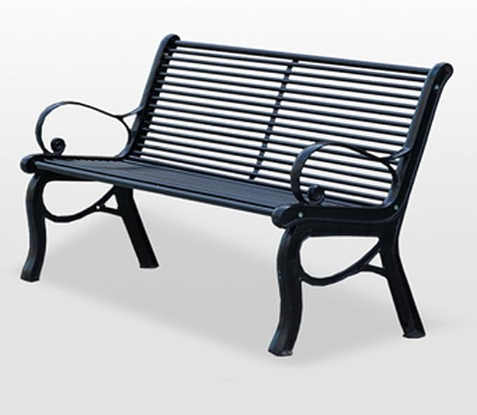 Outdoor Garden Bench, Metal Park Bench with Backrest & Armrests, Heavy-Duty Seating up to 200kg, Weatherproof Furniture for Terrace/Balcony - Black Color