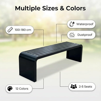 Metal Garden Bench, 100/120/150/180 Cm Outdoor Benches Weatherproof 2-5 Person, Patio Benches for Outdoors Cast Iron Metal Frame, Patio Lawn Porch Bench Seat Backless(Green,150 cm/59 in)