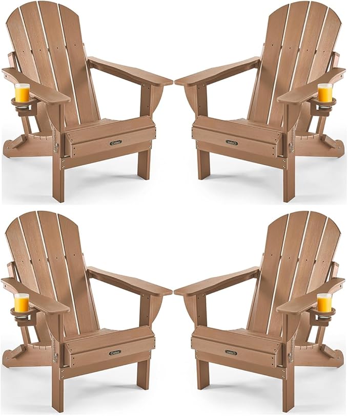 Ciokea Folding Adirondack Chair 4 Pack, Patio Adirondack Chair Weather Resistant, Plastic Fire Pit Chair with Cup Holder - Photo 1