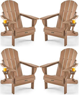 Ciokea Folding Adirondack Chair 4 Pack, Patio Adirondack Chair Weather Resistant, Plastic Fire Pit Chair with Cup Holder - Photo 1
