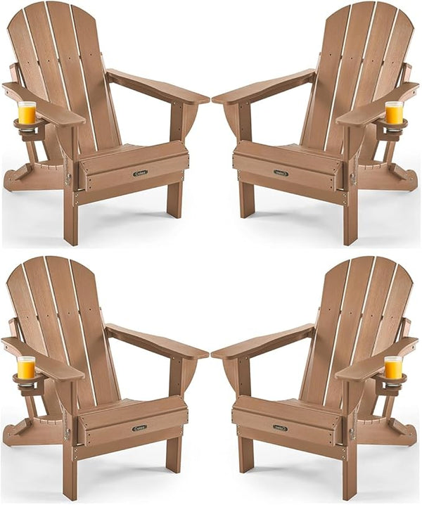Ciokea Folding Adirondack Chair 4 Pack, Patio Adirondack Chair Weather Resistant, Plastic Fire Pit Chair with Cup Holder - Photo 1