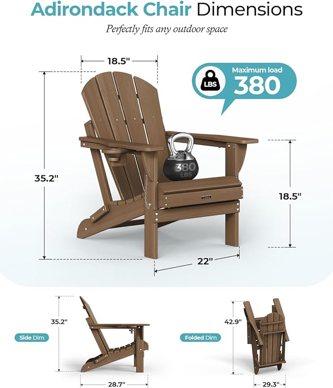 Ciokea Folding Adirondack Chairs Set of 2, Patio Adirondack Chair Weather Resistant - Photo 2