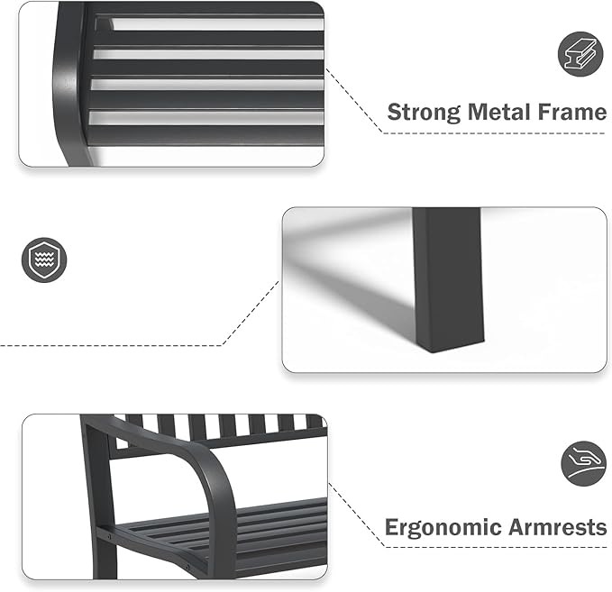 SHGJ&SOFT Outdoor Bench, Garden Bench, Cast Iron Metal Frame Patio Park Bench,for Porch, Lawn,Garden,Yard (BK08-2PACK)