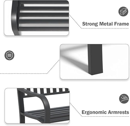 SHGJ&SOFT Outdoor Bench, Garden Bench, Cast Iron Metal Frame Patio Park Bench,for Porch, Lawn,Garden,Yard (BK08-2PACK)