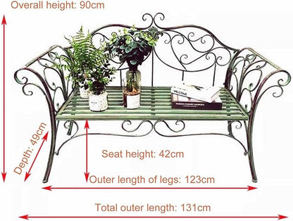 SYUFRE Outdoor Garden Bench Patio Furniture Chair Park Bench with Flower Pattern Backrest, Slatted Seat, Metal Bench Outdoor for Outdoor Porch, Lawn, Balcony, Backyard (Color : Red Copper)