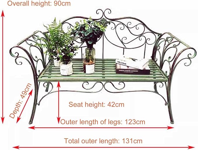 SYUFRE Outdoor Garden Bench Patio Furniture Chair Park Bench with Flower Pattern Backrest, Slatted Seat, Metal Bench Outdoor for Outdoor Porch, Lawn, Balcony, Backyard (Color : Gold)
