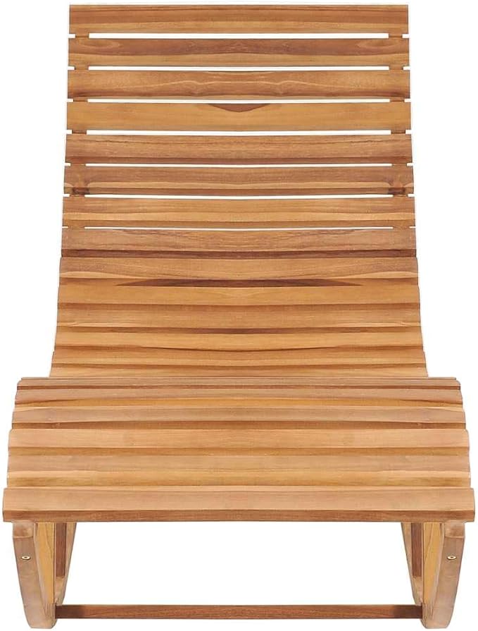 Premium Teak Wood Sun Lounger with Rocking Feature and Weather-Resistant Cushion, Large Waveform Design for Outdoor Relaxation by Poolside or Balcony, Solid Teak