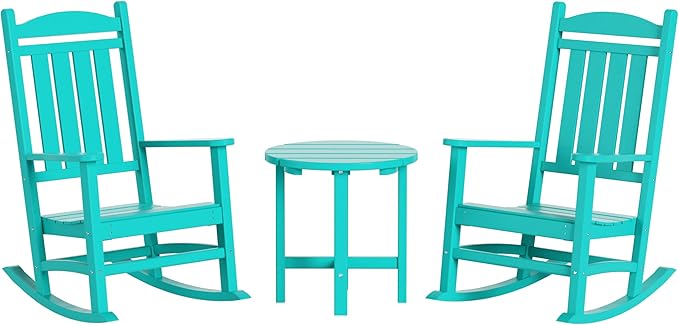WestinTrends Malibu 3-Piece Set Outdoor/Patio Rocking Chairs with a Side Table (2 Seater), Turquoise