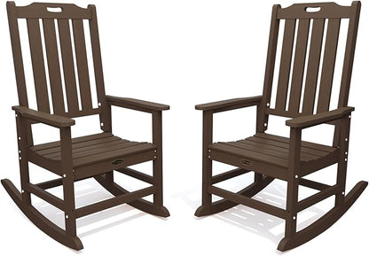 Oversized Rocking Chair Set of 2, Outdoor Rocking Chair for Adults, All Weather Resistant Porch Rocker for Lawn Garden, Brown