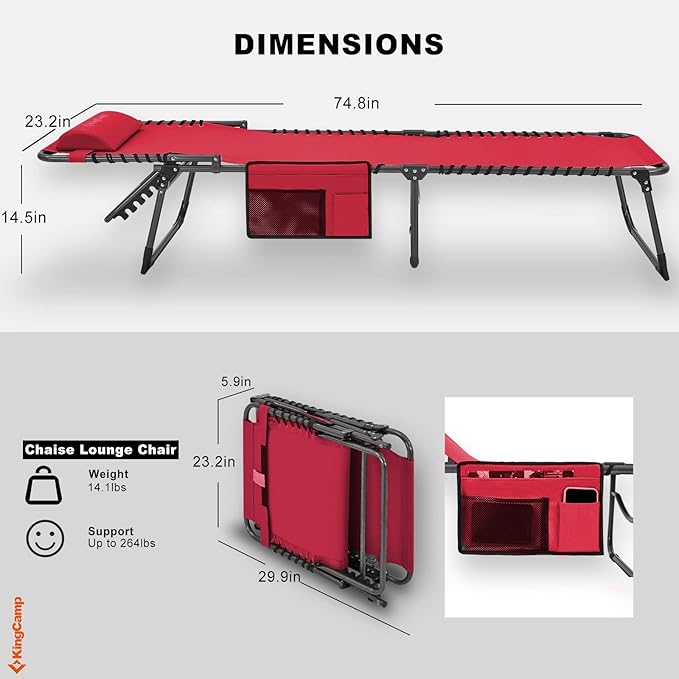KingCamp Folding Outdoor Chaise Lounge - Photo 3