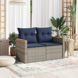 2-Seater Patio Sofa with Cushions, Gray Poly Rattan Outdoor Loveseat - Photo 4