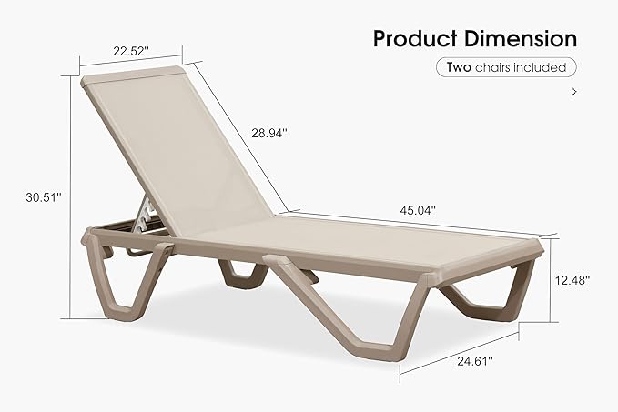 PURPLE LEAF Outdoor Chaise Lounge Chair Set of 2 Pool Lounge Chair with Champagne Aluminum Plastic Stackable Patio - Photo 2