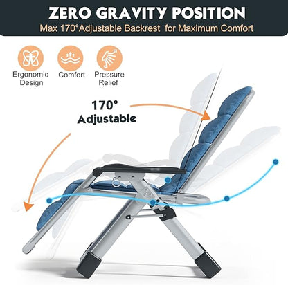 MOPHOTO Zero Gravity Chair, Outdoor Padded Lounge Chair with Side Table, Zero Gravity Recliner Chair, Outdoor Reclining Chair, Sturdy & Comfortable, Supports up to 440lbs