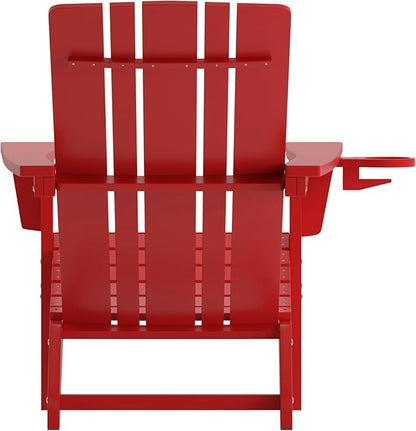 Flash Furniture Halifax Adirondack Chairs with Cup Holders, Weather Resistant Poly Resin Adirondack Chairs, Set of 2, Red