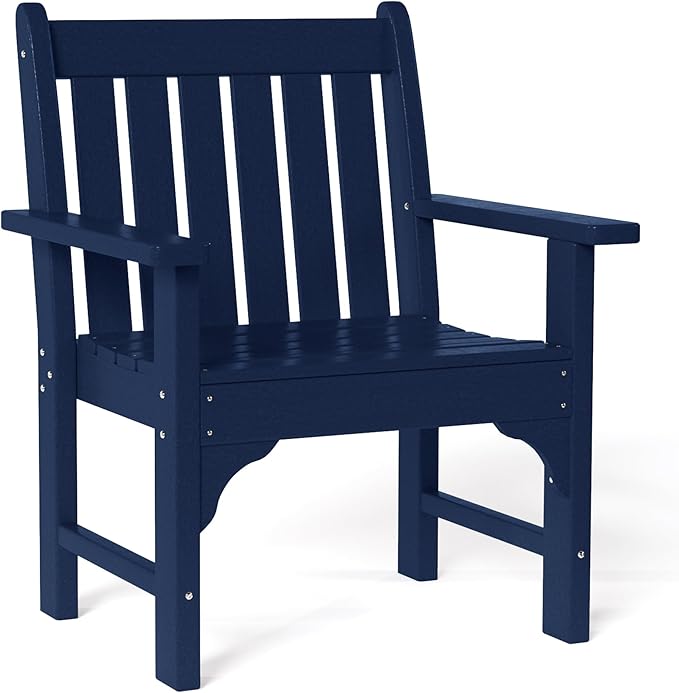 Costaelm Outdoor Dining Arm Chair, Patio HDPE Garden Dining Table Chair, Poly Lumber Waterproof Restaurant Bistro Farmhouse Chairs for Outside Porch Backyard, Navy Blue
