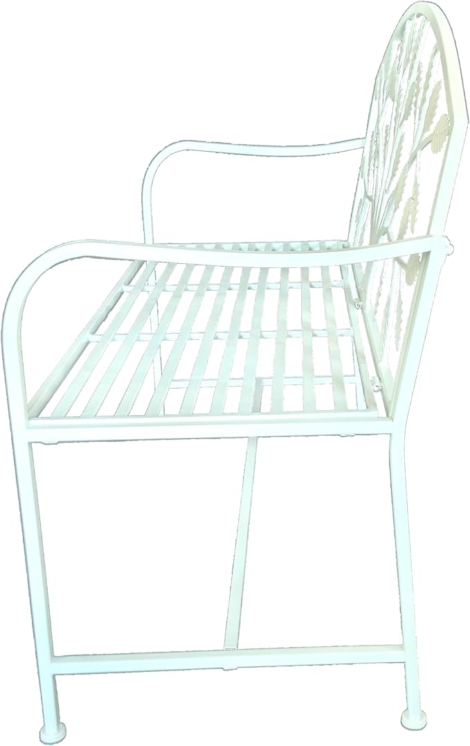 Hi-Line Gift Ltd. 42in Metal Garden Bench Tree Pattern-White Patio Yard Seat