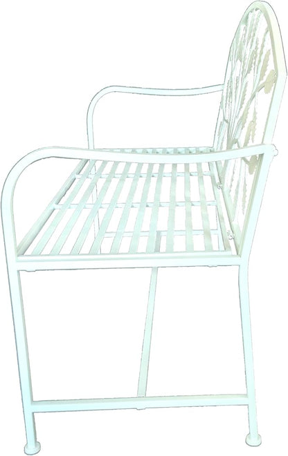 Hi-Line Gift Ltd. 42in Metal Garden Bench Tree Pattern-White Patio Yard Seat