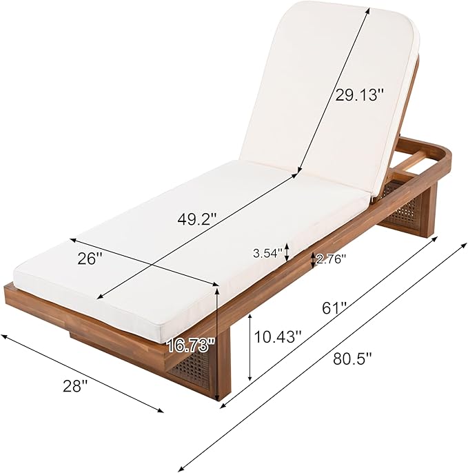 Merax Acacia Wood Chaise Lounge Chair Outdoor Set of 2, Patio Recliner with Adjustable Backrest and PE Rattan Design - Photo 2