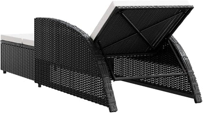 79" Outdoor Chaise Lounge, Black Rattan w/Cream Cushion, Adjustable Backrest, 26.4x79.1x26.4, 330 lbs for Patio Pool Garden