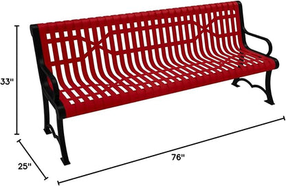 COATEDOUTDOORFURNITURE Coated Outdoor Furniture Heavy-Duty Outdoor Bench Thermoplastic Coated, Slated Steel, Commercial-Grade Garden Bench, Made in America (Portable with Back, 6 Ft, Textured Red)