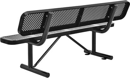 Global Industrial 6'L Heavy Duty Outdoor Steel Picnic Bench with Backrest, Perforated Metal, Portable Outdoor Bench, 1000 lbs Capacity, Black, 72" L x 24" W x 33" H