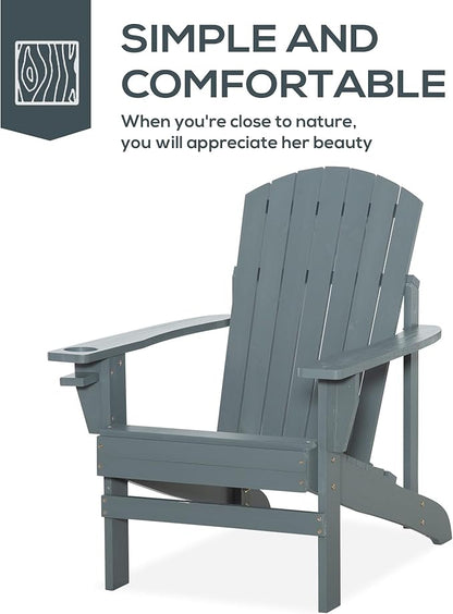 Folding Adirondack Chair, Outdoor Adirondack Chairs with Wood Texture, Acacia Wood Fire Pit Chairs, All Weather, for Deck Backyard Patio Outdoor Garden (Light Gray)