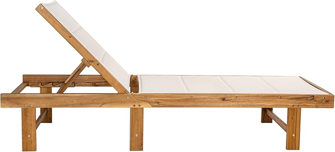 JONATHAN Y LNG1103A Lagunan 77.17"x26.38" Modern Minimalist Foldable Adjustable Wood Chaise Outdoor Lounge Chair, for Pool, Deck, Poolside, White/Natural