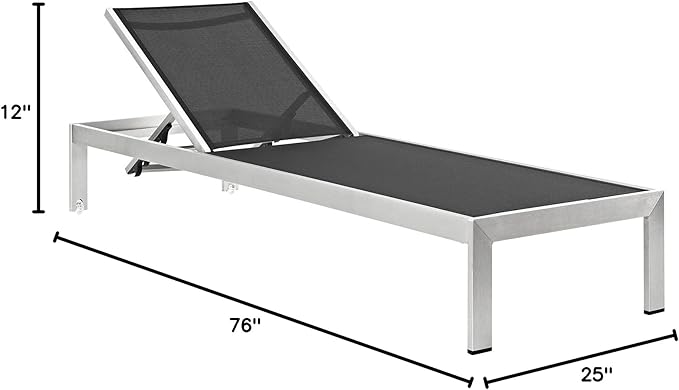 Modway Shore Outdoor Patio Chaise Aluminum Chair (Set of 2), Silver/Black, 2 Mesh Chaise