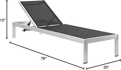 Modway Shore Outdoor Patio Chaise Aluminum Chair (Set of 2), Silver/Black, 2 Mesh Chaise