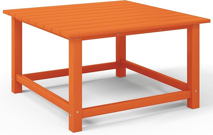 Costaelm Patio Conversation Table, Tatio Accent HDPE Outdoor Weather Resistant, Square Outdoor Porch Balcony Patio Drink Table for Outside, Pool, Backyard, Orange