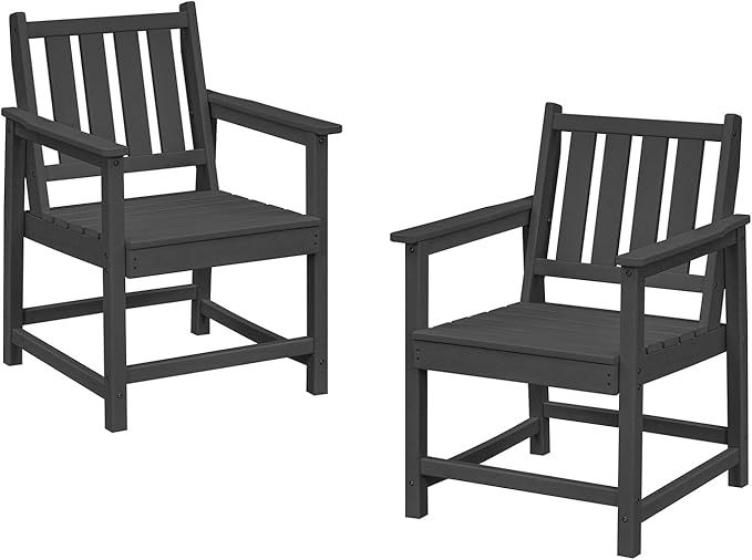 Patio Dining Chair Set of 2, HDPE Outdoor Dining Chair, Ergonomic HDPE Dining Chairs with Deep Seating - Photo 1