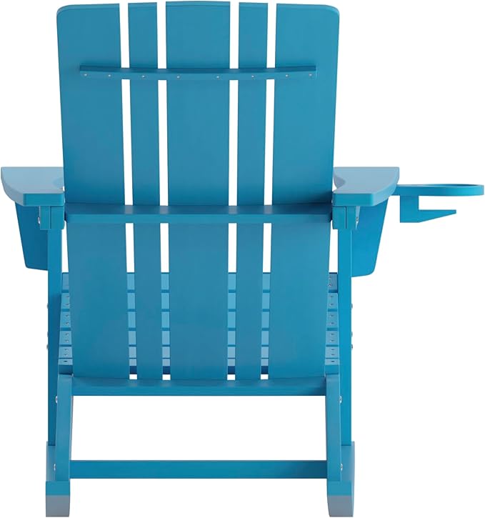 Flash Furniture Halifax Adirondack Rocking Chair with Cup Holder, Weather Resistant Poly Resin Adirondack Rocking Chair, Blue