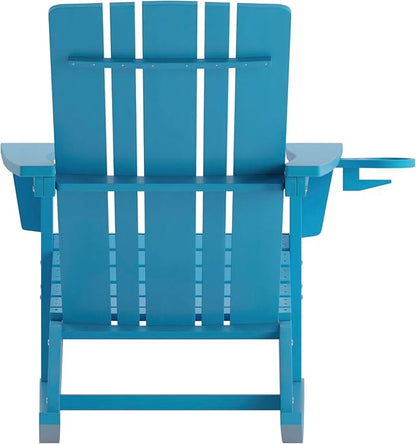 Flash Furniture Halifax Adirondack Rocking Chair with Cup Holder, Weather Resistant Poly Resin Adirondack Rocking Chair, Blue