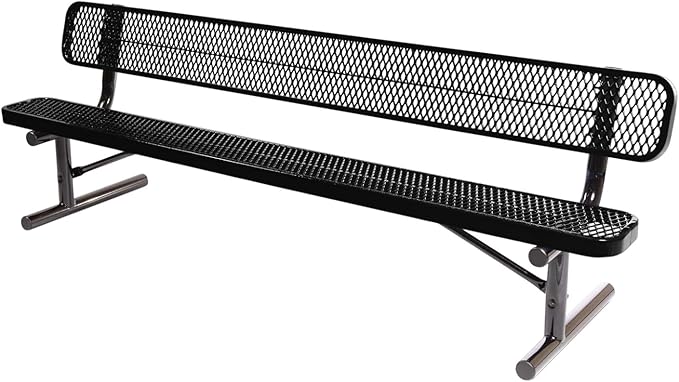COATEDOUTDOORFURNITURE Heavy-Duty Portable Outdoor Bench Thermoplastic Coated, Expanded Metal, Commercial-Grade Seating, Made in America (Portable with Back, 8 Ft, Textured Black)