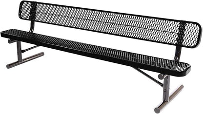 COATEDOUTDOORFURNITURE Heavy-Duty Portable Outdoor Bench Thermoplastic Coated, Expanded Metal, Commercial-Grade Seating, Made in America (Portable with Back, 8 Ft, Textured Black)