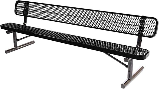 COATEDOUTDOORFURNITURE Heavy-Duty Portable Outdoor Bench Thermoplastic Coated, Expanded Metal, Commercial-Grade Seating, Made in America (Portable with Back, 8 Ft, Textured Black)