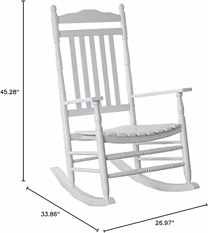 Outdoor Wooden Rocking Chair for Patio and Porch - Traditional Indoor Outside Furniture Rocker for Lawn, Backyard and Garden, White