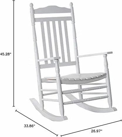 Outdoor Wooden Rocking Chair for Patio and Porch - Traditional Indoor Outside Furniture Rocker for Lawn, Backyard and Garden, White