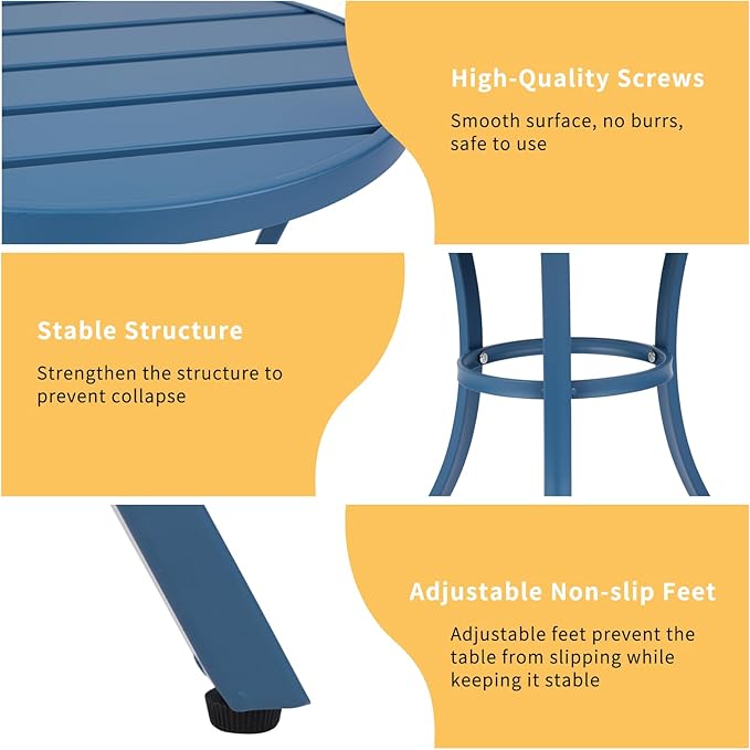 Outvita Outdoor Round Side Table, Small Metal End Table Black Coffee Table for Patio Lawn Garden Living Room Bedroom Sturdy (Single Layer, Navy Blue)