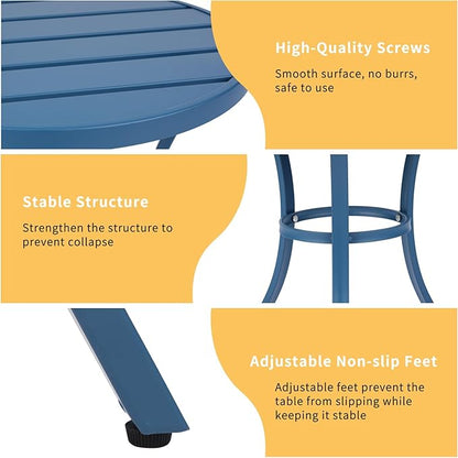 Outvita Outdoor Round Side Table, Small Metal End Table Black Coffee Table for Patio Lawn Garden Living Room Bedroom Sturdy (Single Layer, Navy Blue)
