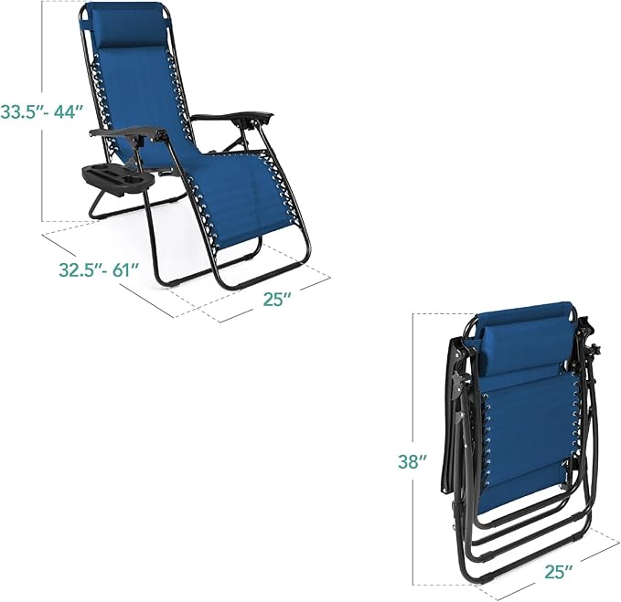 Best Choice Products Set of 2 Adjustable Steel Mesh Zero Gravity Lounge Chair Recliners w/Pillows and Cup Holder Trays - Photo 2