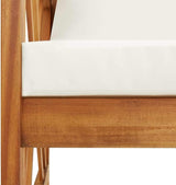 Garden Bench with Cream White Cushions and Brown Acacia Wood, 46.9 by 26.4 Inch Retro Style Outdoor Seating for Patio - Photo 6