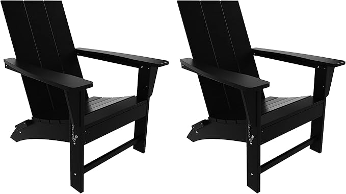 WestinTrends Ashore Modern Outdoor Folding Adirondack Chair (Set of 2), Black
