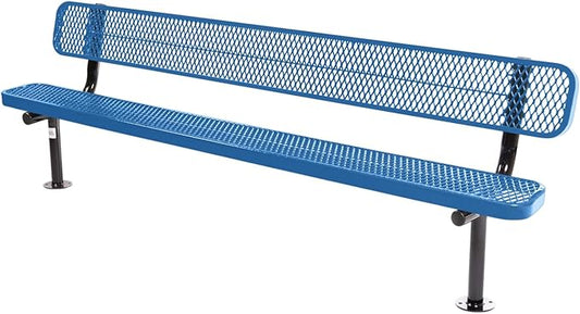 COATEDOUTDOORFURNITURE Coated Outdoor Furniture Heavy-Duty Outdoor Bench Thermoplastic Coated, Expanded Metal, Commercial-Grade Seating, Made in America (Surface with Back, 8 Ft, Textured Light Blue)