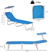 Outsunny Outdoor Lounge Chair, Adjustable Folding Chaise Lounge, Tanning Chair with Sun Shade for Beach, Camping, Hiking - Photo 3